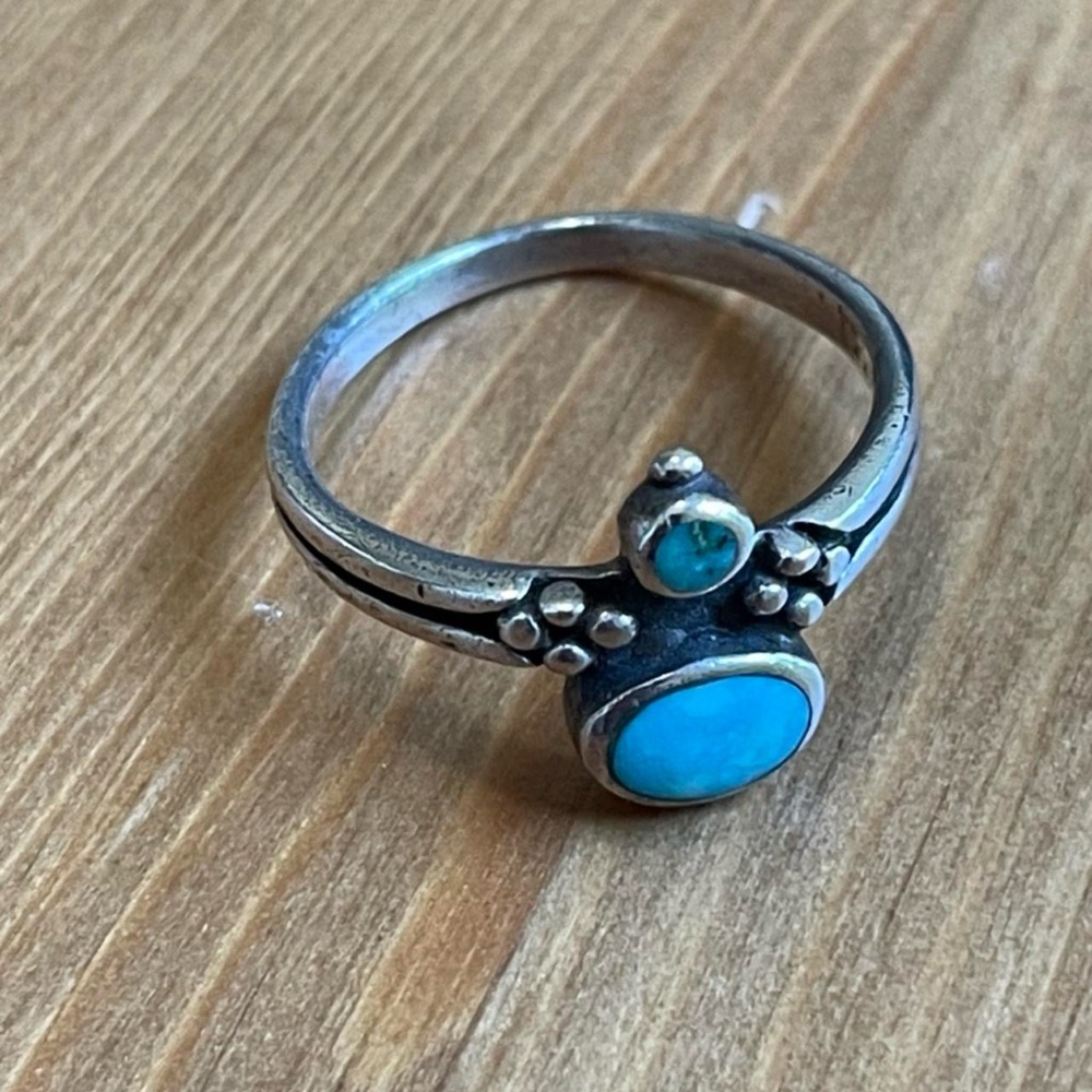 Sterling Silver and Blue Asymmetrical Ring with Turquoise Gemstone